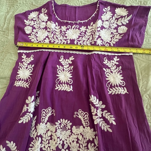 Purple Hand Embroidered Floral Print Cotton Linen Blend Dress Cover Up Sz Large - Picture 8 of 8